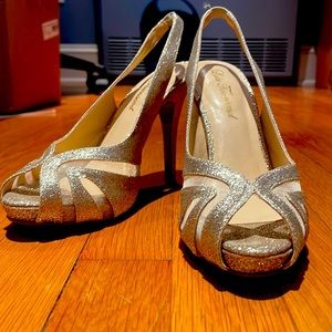 Lulu Townsend glittery champagne gold sling backs